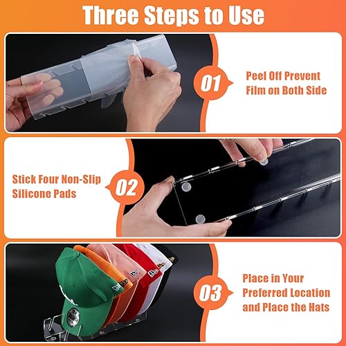 Miniatura 4 de Soporte para gorras de béisbol, paquete de 2 organizadores de acrílico para sombreros de 14 gorras de béisbol, organizador de almacenamiento de