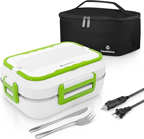 TRAVELISIMO Fiambrera eléctrica 3 en 1 de 60 W loncheras calefactadas para adultos para automóvil camión hogar y trabajo 12 V 24 V y 110 V Loncheras