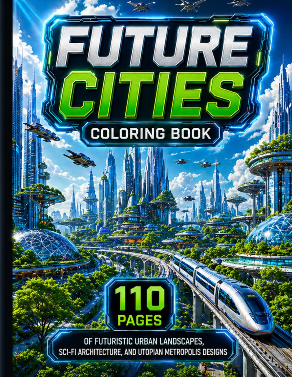 Future Cities Coloring Book: 110 Pages of Futuristic Urban Landscapes, Sci-Fi Architecture, and Utopian Metropolis Designs