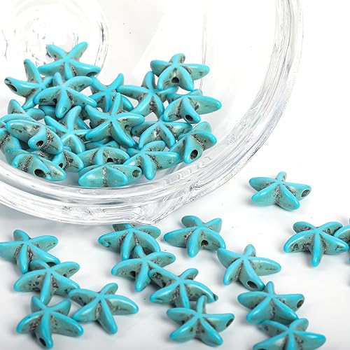 Miniatura 6 de 35-38 cuentas de estrella de mar, cuentas espaciadoras para hacer joyas, pulseras, collares, bricolaje (azul)