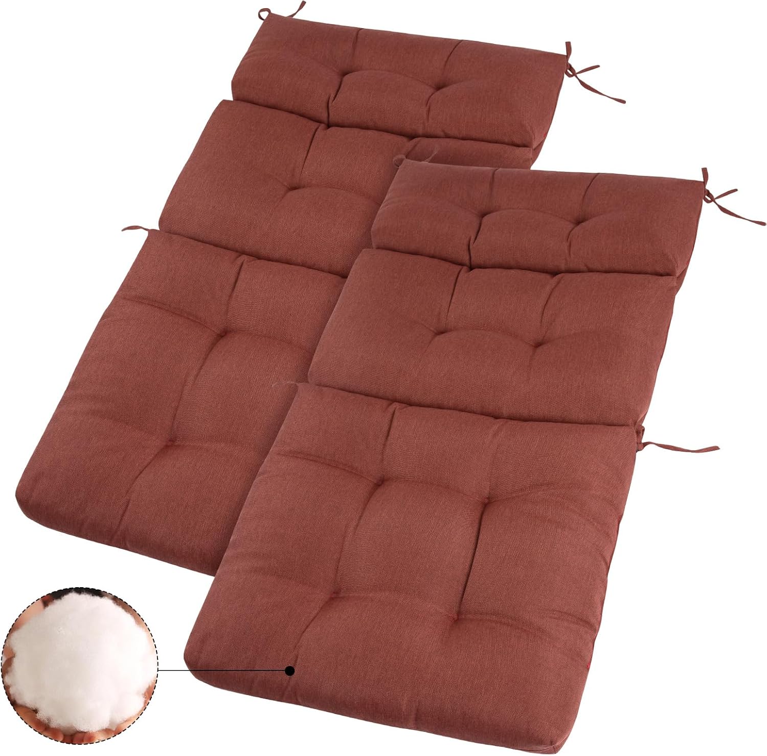 FUNHOME Outdoor High Back Chair Cushions Set of 2,Reversible Lawn Chair Cushion 44 x22 inch,Water Resistant Tufted Adirondack Chair Cushion,for Garden Rocking Chair,Patio Furniture(Dark Red)