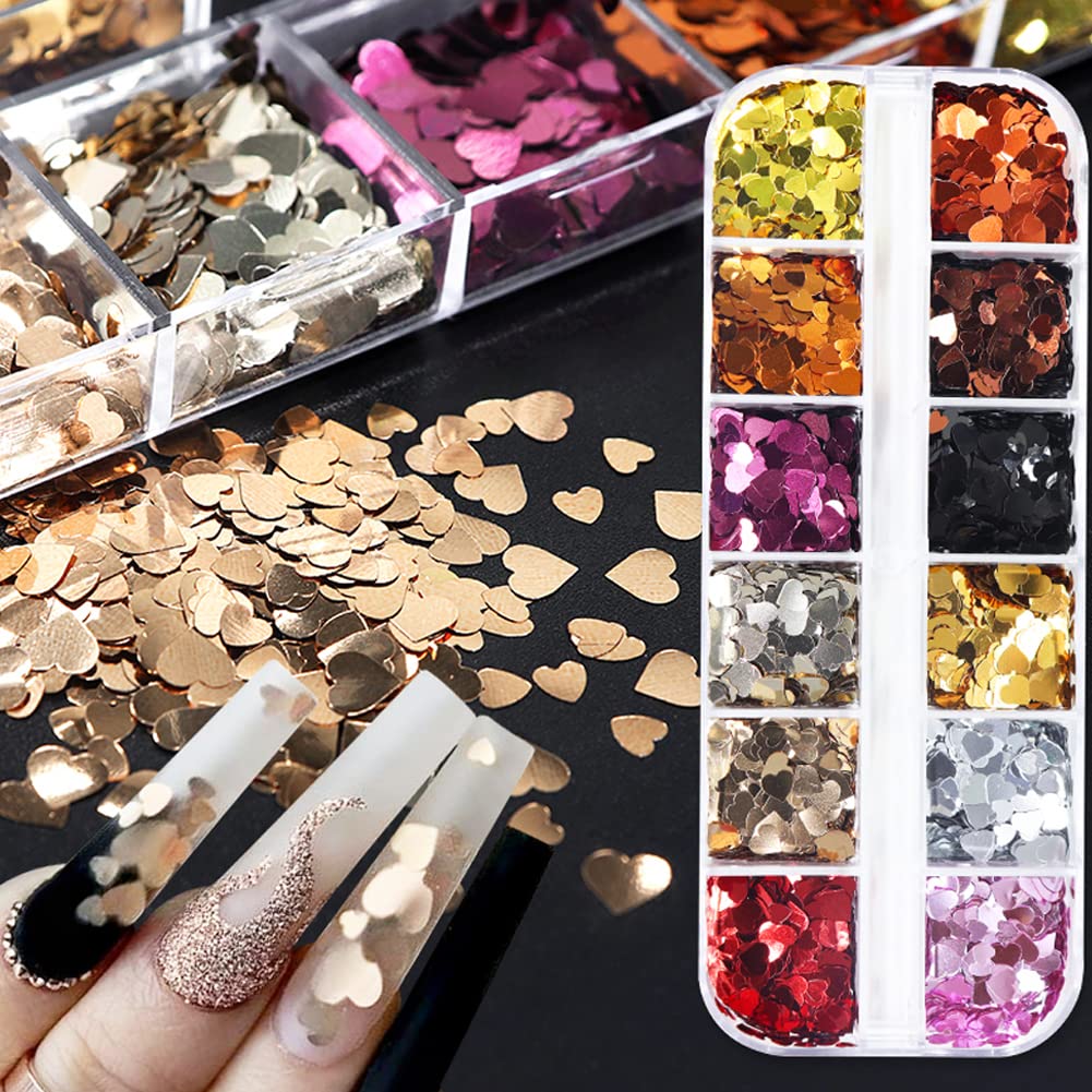 12 Grids Heart Nail Stickers Hearts Nail Decals for Women
