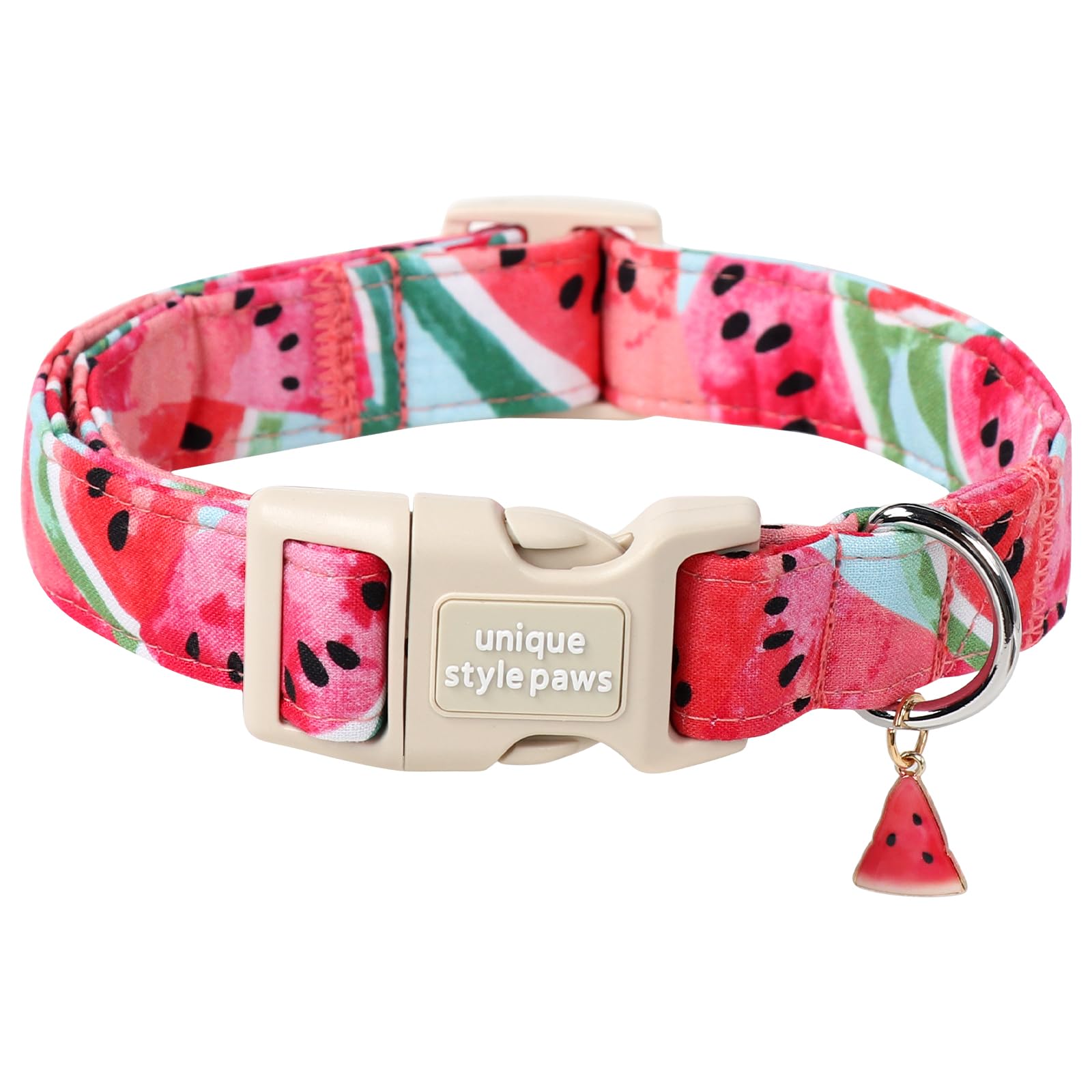 Unique style paws Dog Halsband mit Schnellverschluss aus Baumwolle Wassermelonen-Halsband Geschenk Langlebig Niedlich Halsband für kleine, mittelgroße und große Rüden und Hündinnen