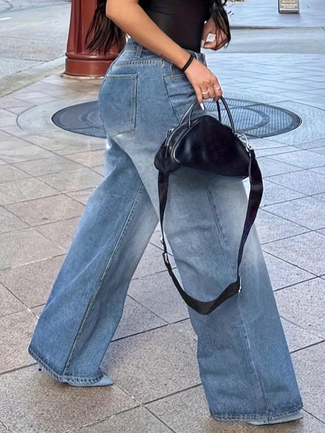 Womens Baggy Jeans Boyfriend Straight Wide Leg Pants Trendy Retro High Waist Distressed Streetwear Bottoms - Image 3