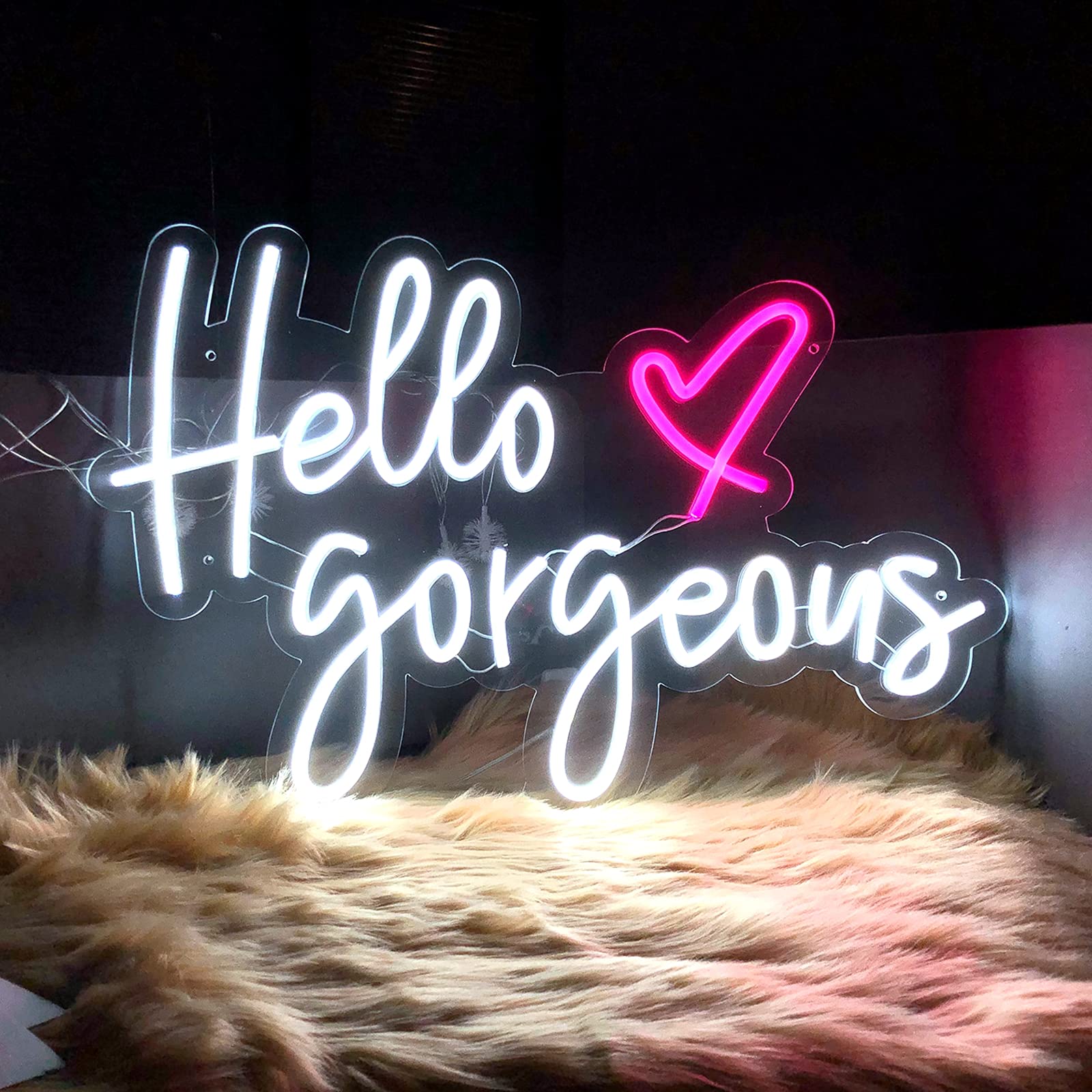 Large Neon Sign,26 inches Hello Gorgeous Led Neon Sign,White Neon Light for Bachelorette Party Birthday Wedding Engagement Party Bar Pub Club Wall Hanging Decoration