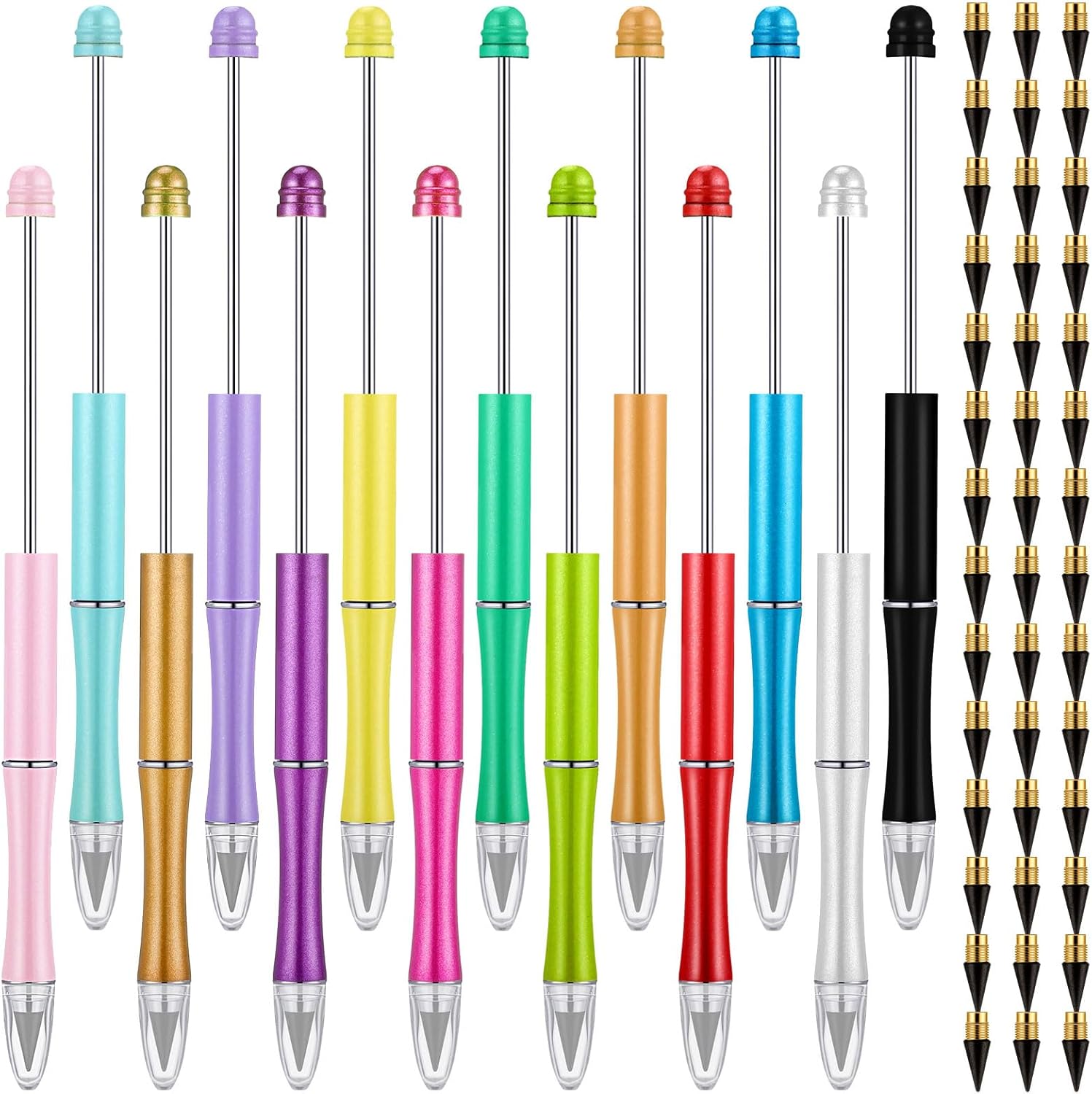 Maitys 14 Pcs Metal Beadable Pencil with 42 Pcs Replacement Nibs Inkless Everlasting Pencil DIY Reusable Eternal Writing for Kids Students Gifts Classroom Home Office School Supplies