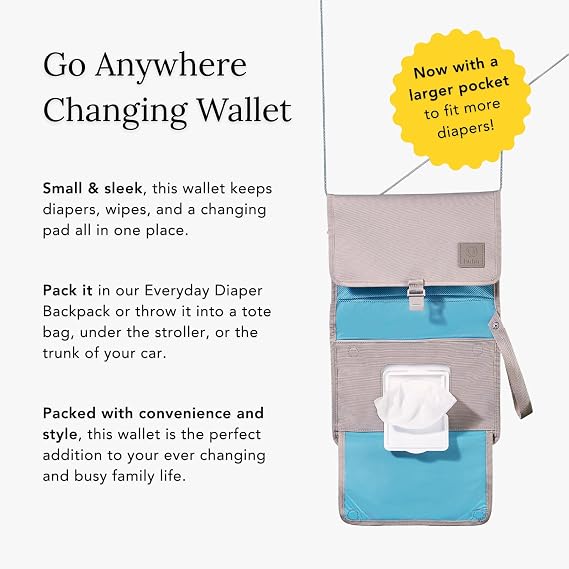 Huhu Baby Changing Wallet Compact, Portable Diaper Changing Pad for Travel Easy to Clean, Foldable Changing Mat Must Have Diaper Bag Accessory for New Parents (Daybreak Taupe)