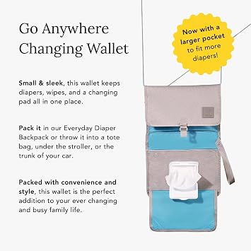 Huhu Baby Changing Wallet Compact, Portable Diaper Changing Pad for Travel Easy to Clean, Foldable Changing Mat Must Have Diaper Bag Accessory for New Parents (Daybreak Taupe)