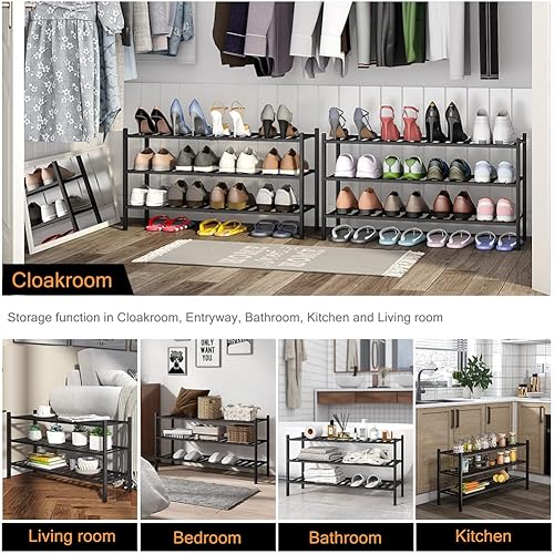 Miniatura 45 de Zapatero de bambú de 2 niveles para entrada, apilable, resistente, multifuncional, zapatero independiente para dormitorio, pasillo, armario Natural