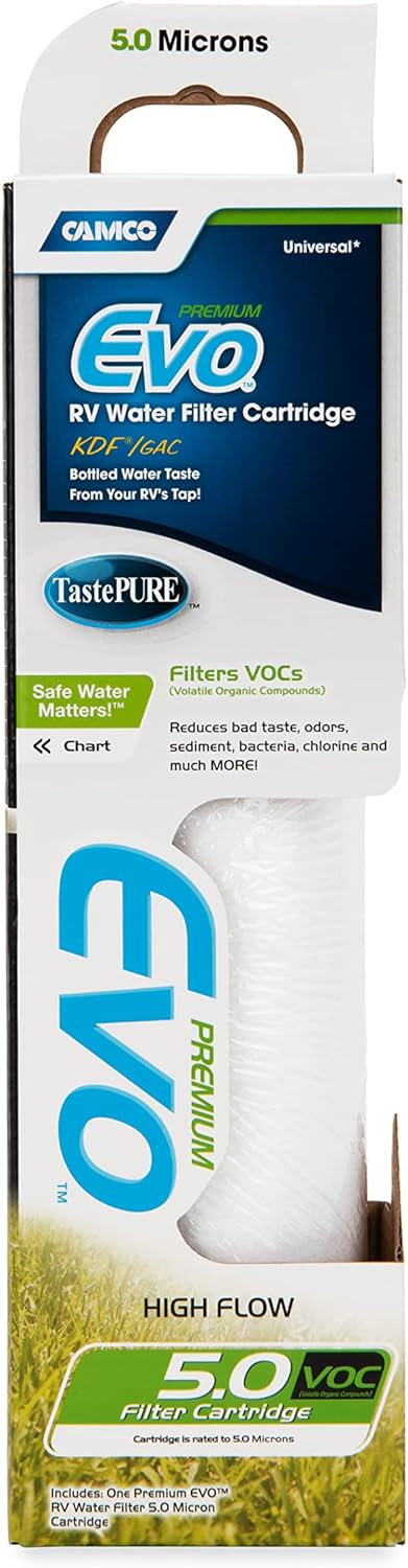 Camco Evo Camper/RV Water Filter + Premium Replacement Cartridge Bundle