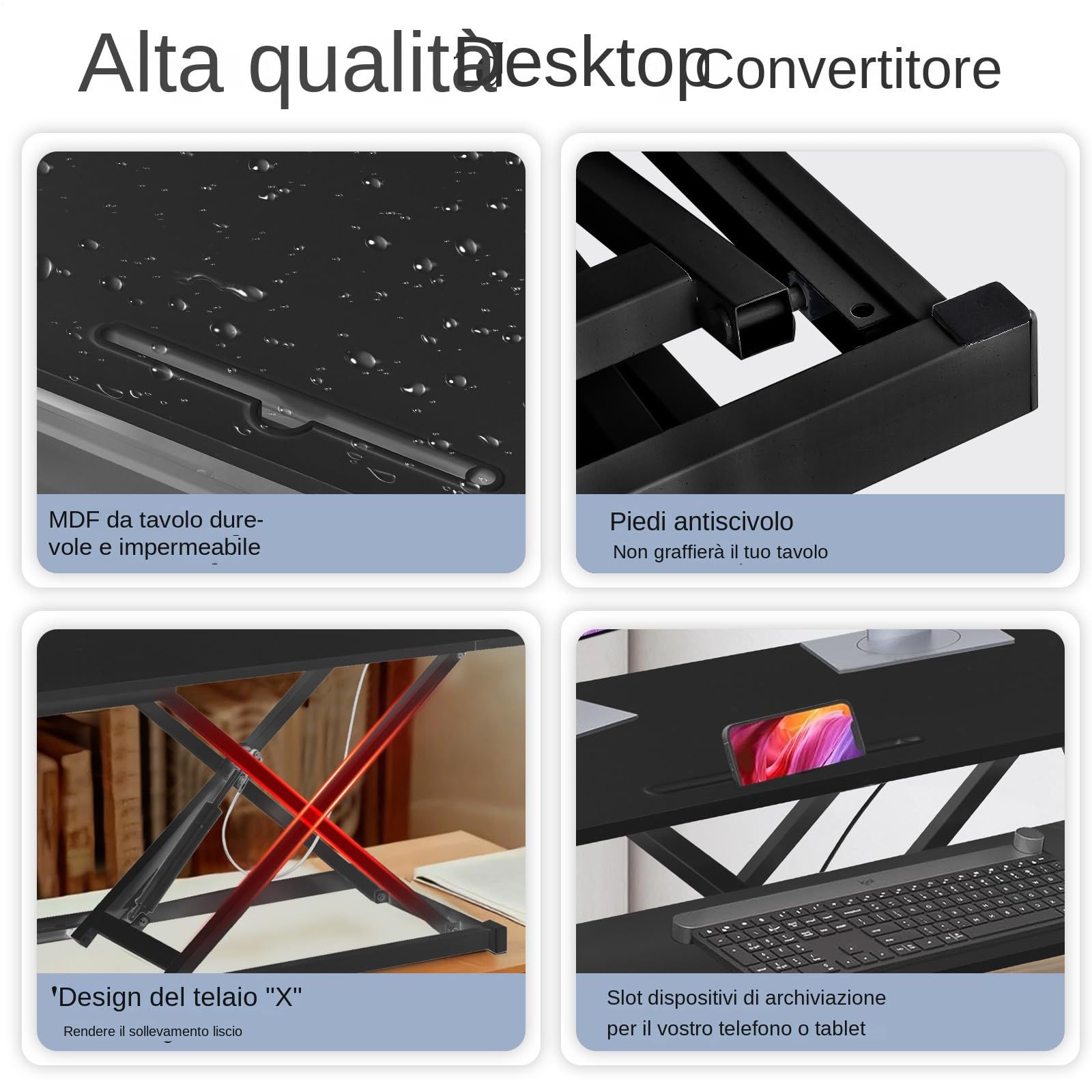 Generico Convertitore da scrivania da 38", altezza regolabile, postazione di lavoro per 2 monitor e laptop con ampio vassoio per tastiera, postazione di lavoro per ufficio in piedi, nero