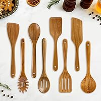 Vista 4 de Paquete de 9 Mejores Cucharas de Madera No Tóxicas Juego de Utensilios de Cocina con Soporte para Utensilios Espátula Ranurada Turner de Cocina