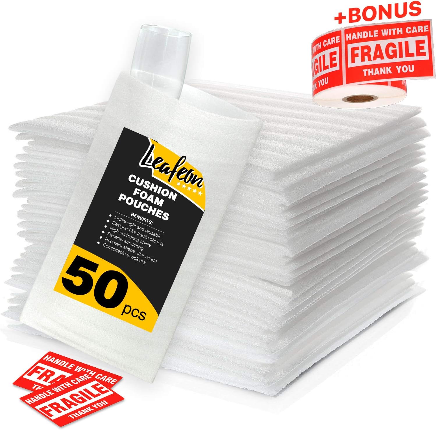 12" x 7" Foam Wrap Pouches - Cushion Pouches to Protect Dishes, Glasses, Cups, Plates and Fragile Items - Alternative to Air Sheets and Bubble Packing Envelopes - Packing Supplies for Moving - 25 Pack
