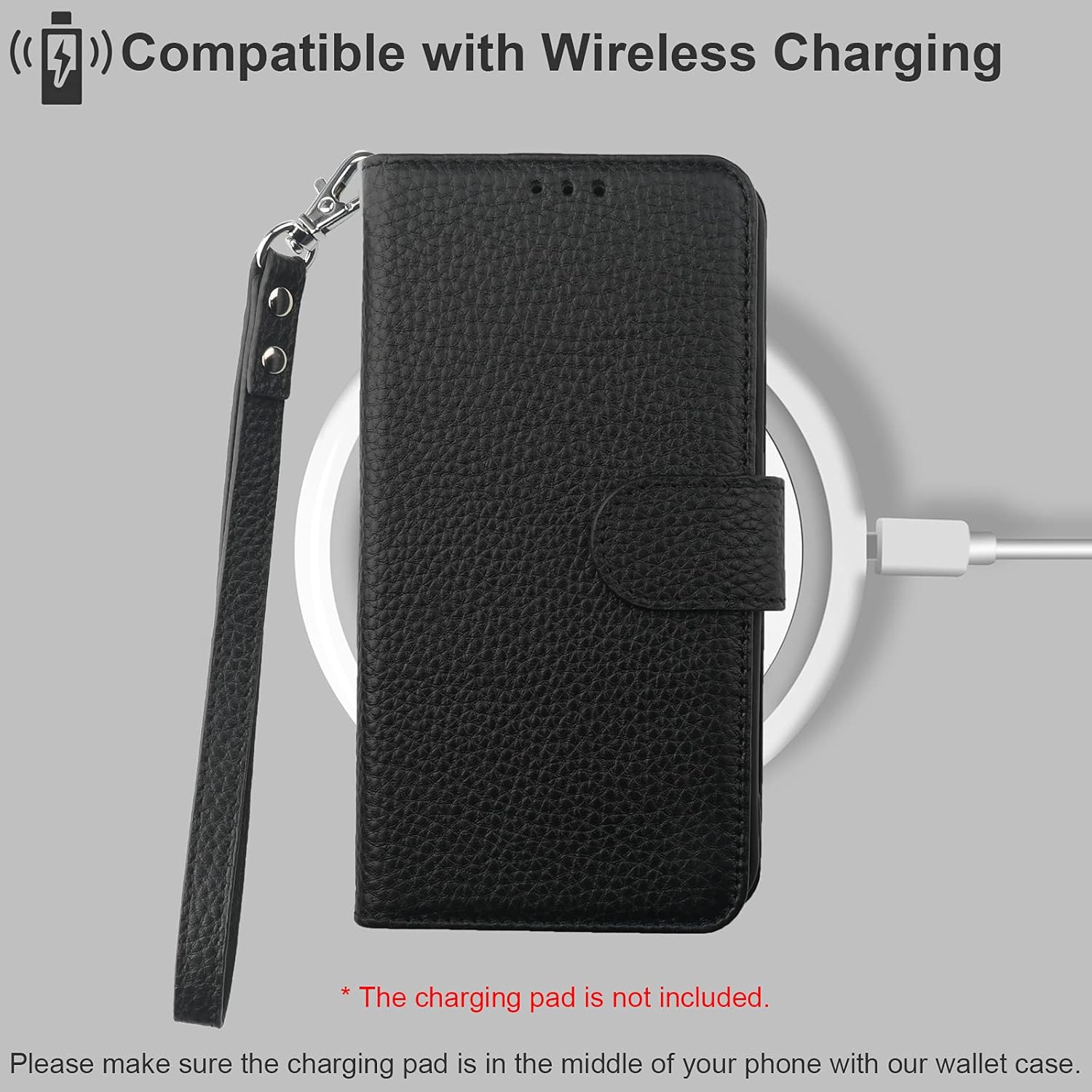 Bocasal Genuine Leather Wallet Case for iPhone 12 Pro Max Wireless Charge RFID Blocking Credit Card Holder Kickstand Folio Flip Protective Cover with Wrist Strap Magnetic Clasp 6.7 Inch (Black)