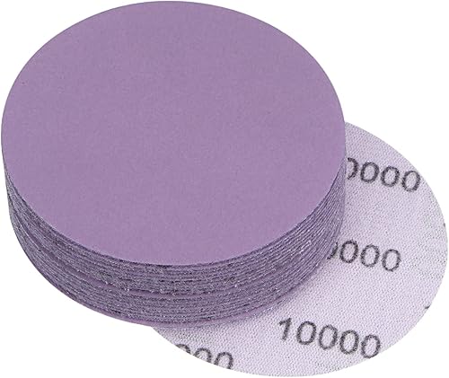 Miniatura 7 de uxcell 20 discos de lijado morados de 3 pulgadas, 2000 granos, gancho y bucle, papel de arena profesional de óxido de aluminio, pulido en seco y