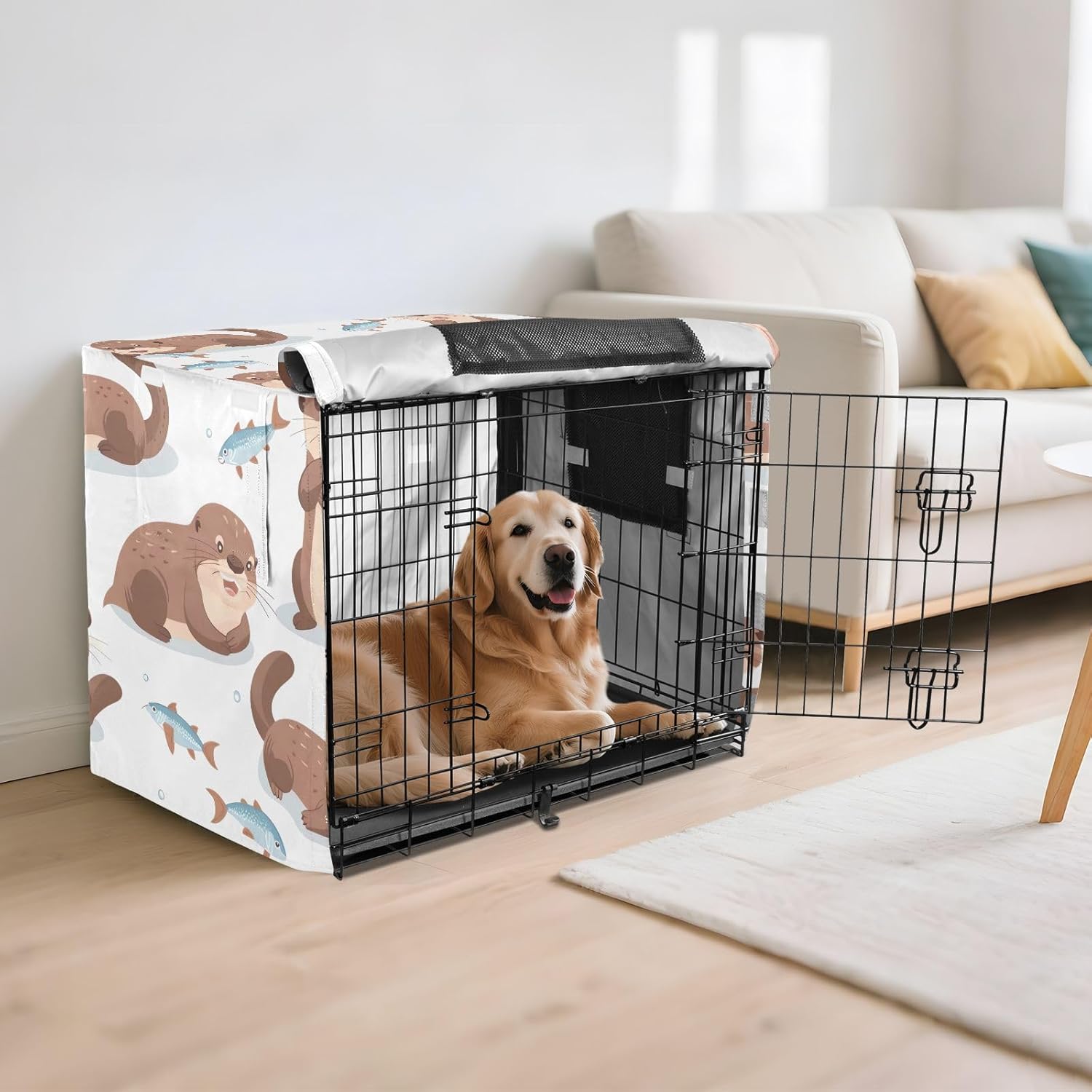 Seal Fish White Dog Crate Cover UV-Resistant, S-XL Water-Resistant Cage Cover for Indoor Pets, X-Large