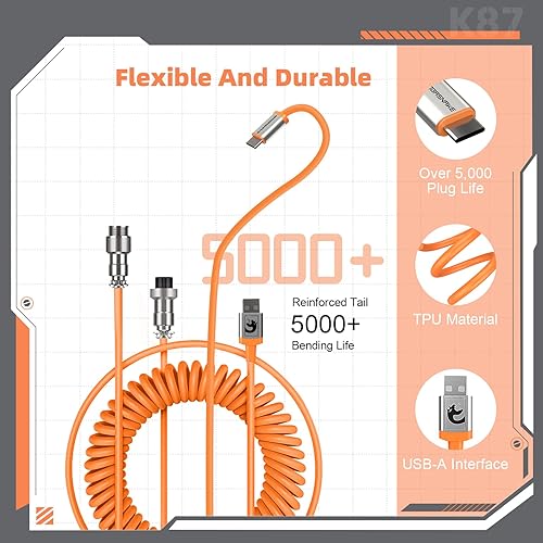 Miniatura 8 de ZIYOU LANG K87 TKL Teclado mecánico inalámbrico intercambiable en caliente para juegos con cable USB C en espiral personalizado, modo triple