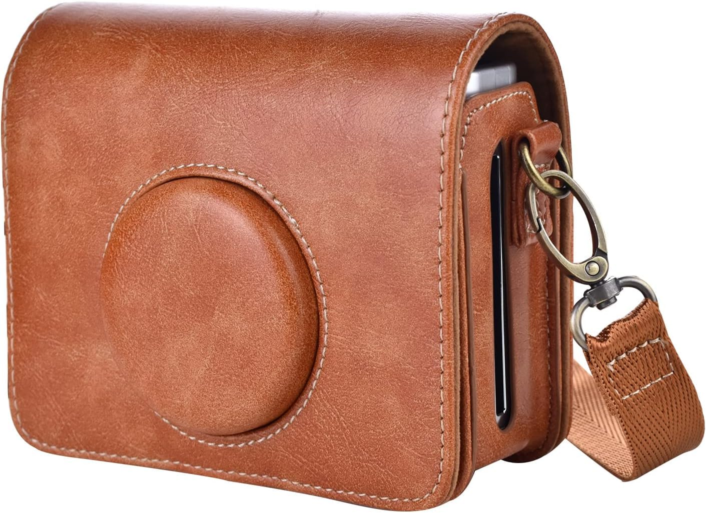 Mini EVO Camera Case – Compatible with Fujifilm Instax Mini EVO Instant Camera – Lychee Texture PU Leather Cover with Shoulder Strap – Horizontal Style, Brown-image-45