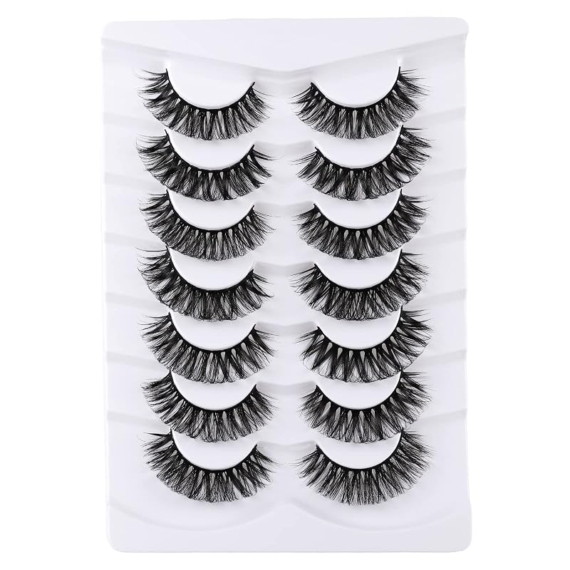 Cílios postiços Mebver Russian em faixa, estilo cat eye, pelos faux mink, curvatura D, pacote com 7 pares