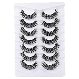 Mebver Russian Strip Lashes False Eyelashes Cat Eye Lashes Faux Mink Lashes Natural Look Fake Eyelashes Fluffy Wispy Lashes That Look Like Extensions Pestaas Postizas D Curl Lash Strips 7 Pairs Pack