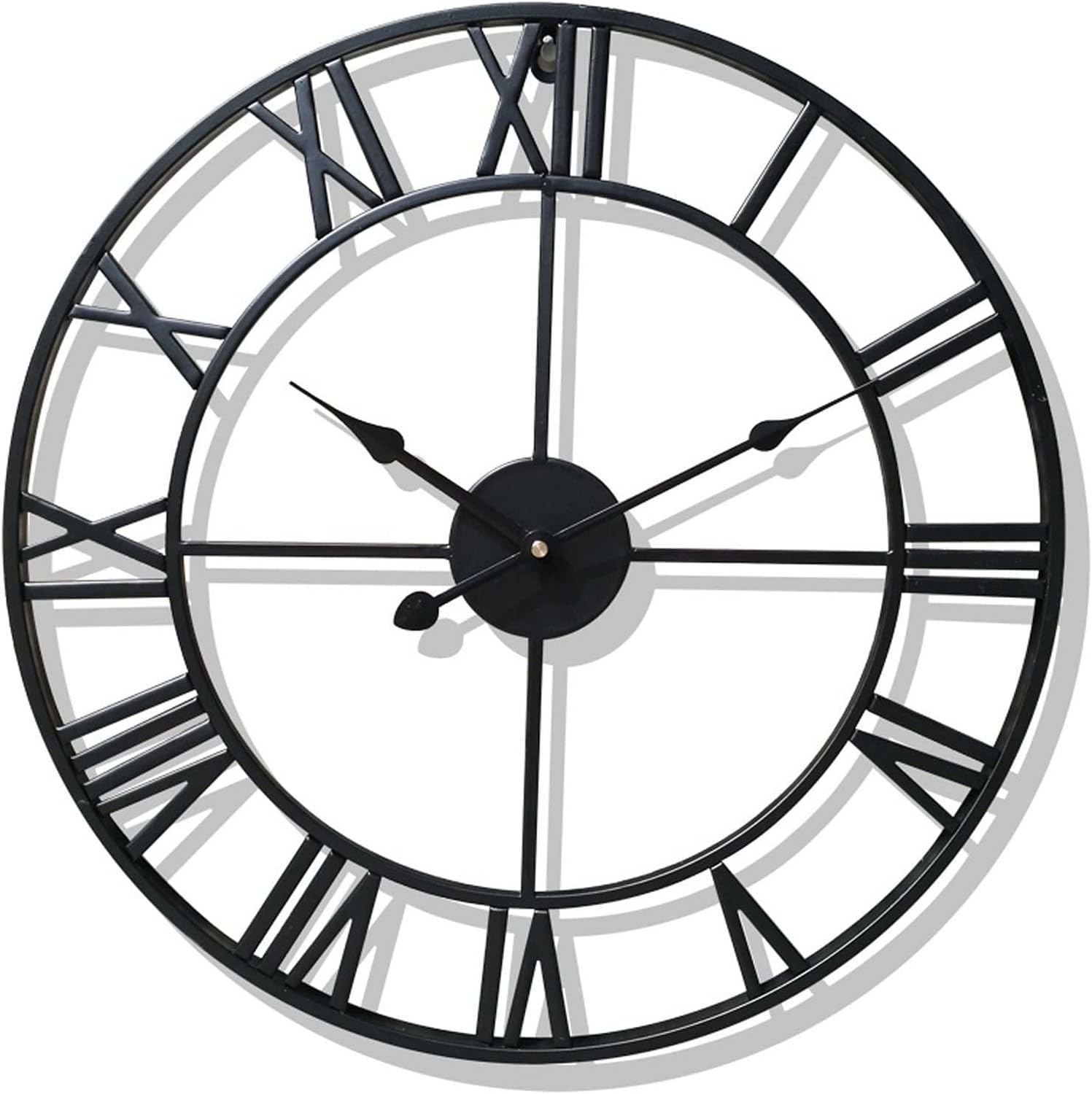 Zegar ścienny, nowoczesny metalowy zegar ścienny, 60 cm, duży, bezgłośny zegar ścienny bez tykania, rzymskie cyfry vintage, okrągły