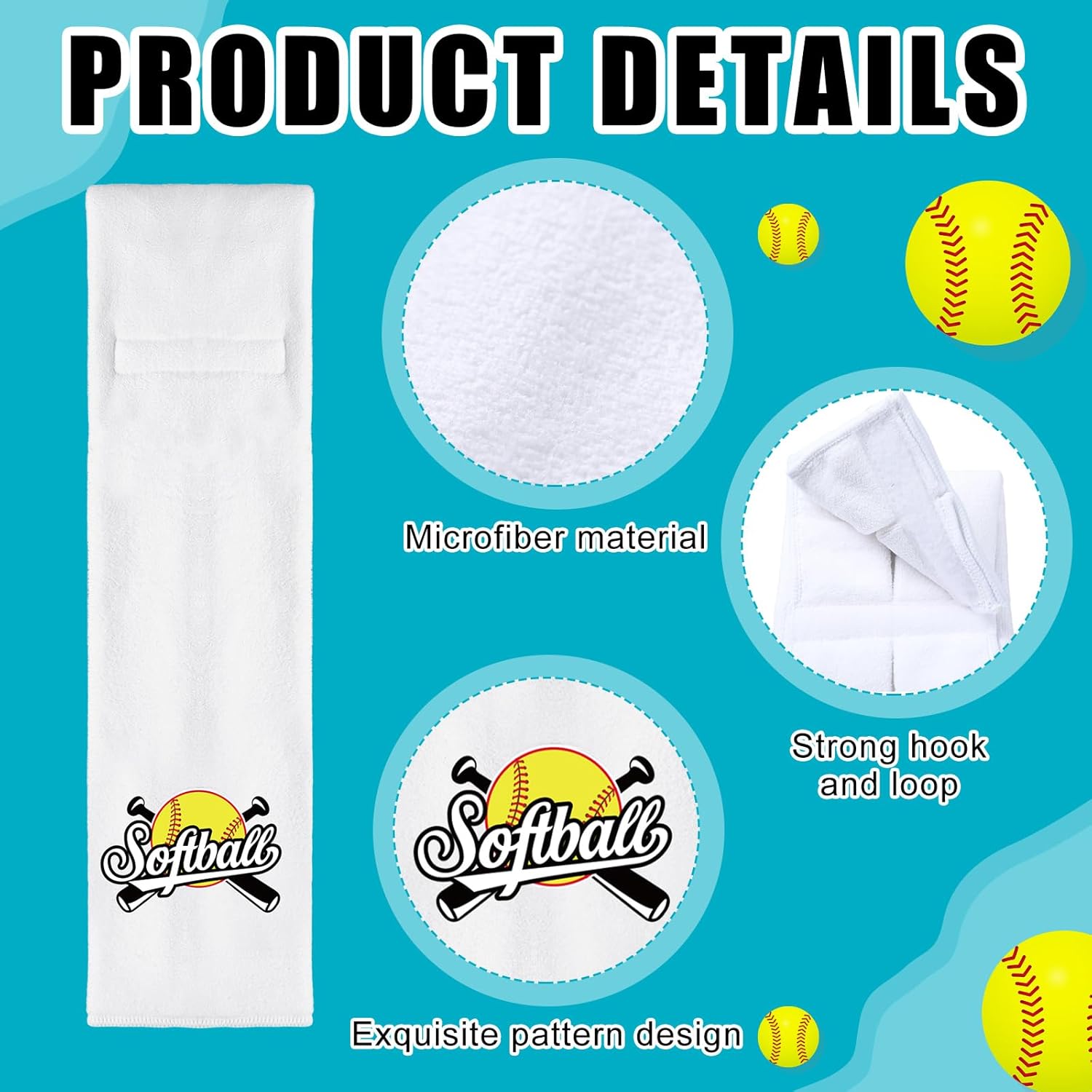 5 Pcs Softball Towel Microfiber Softball Field Towel with Hook and Loop Closure Softball Hand Towels Sweat and Maintaining Grip Softball Handkerchief for Softball Pitching Gym Sports, White - Image 3