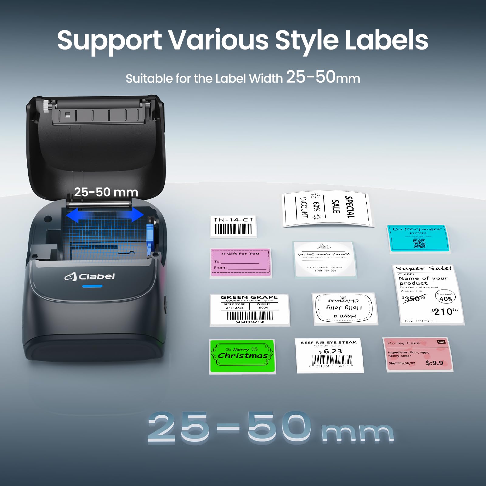 CLABEL Mini Stampante Etichette Portatile: 221B Bluetooth Termica Etichettatrice Adesive Codice a Barre Compatibile con iOS e Android Label Printer con 1 Rotolo di Etichette per Ufficio Casa(Blu)