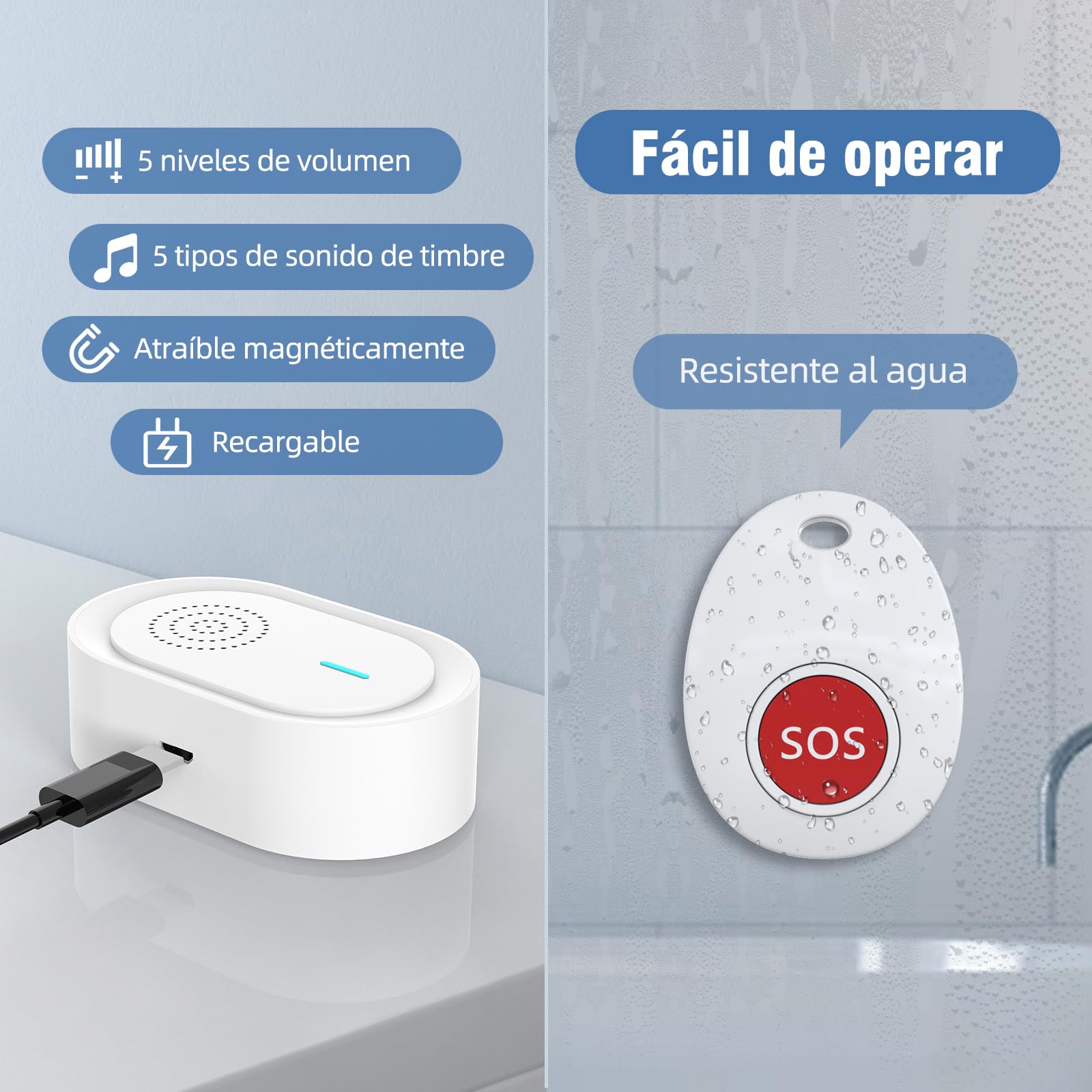 Botón de Llamada Emergencia Inalámbrica/Sistema de Alarma Hogar/Buscapersonas del Cuidador para el Paciente Personal de Edad/Receptor Cargable