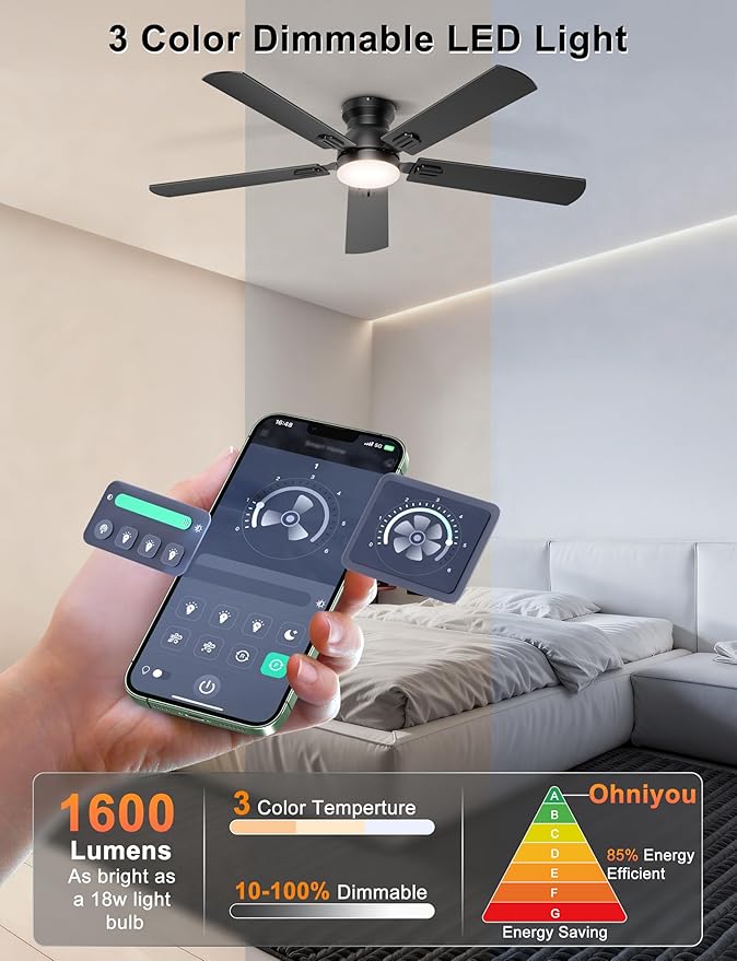 Ventilador de Techo 52 Pulgadas con Luz y Control Remoto/APP miniatura 4