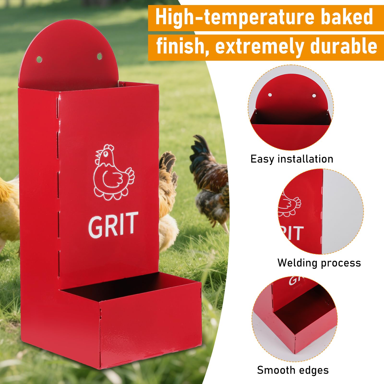 BigKing Trogolo – 2 dispensadores de grava para aves de corral, rojo + negro, 1,3 l/unidades, de metal, alimentador automático para gallinas, comedero para interiores y exteriores