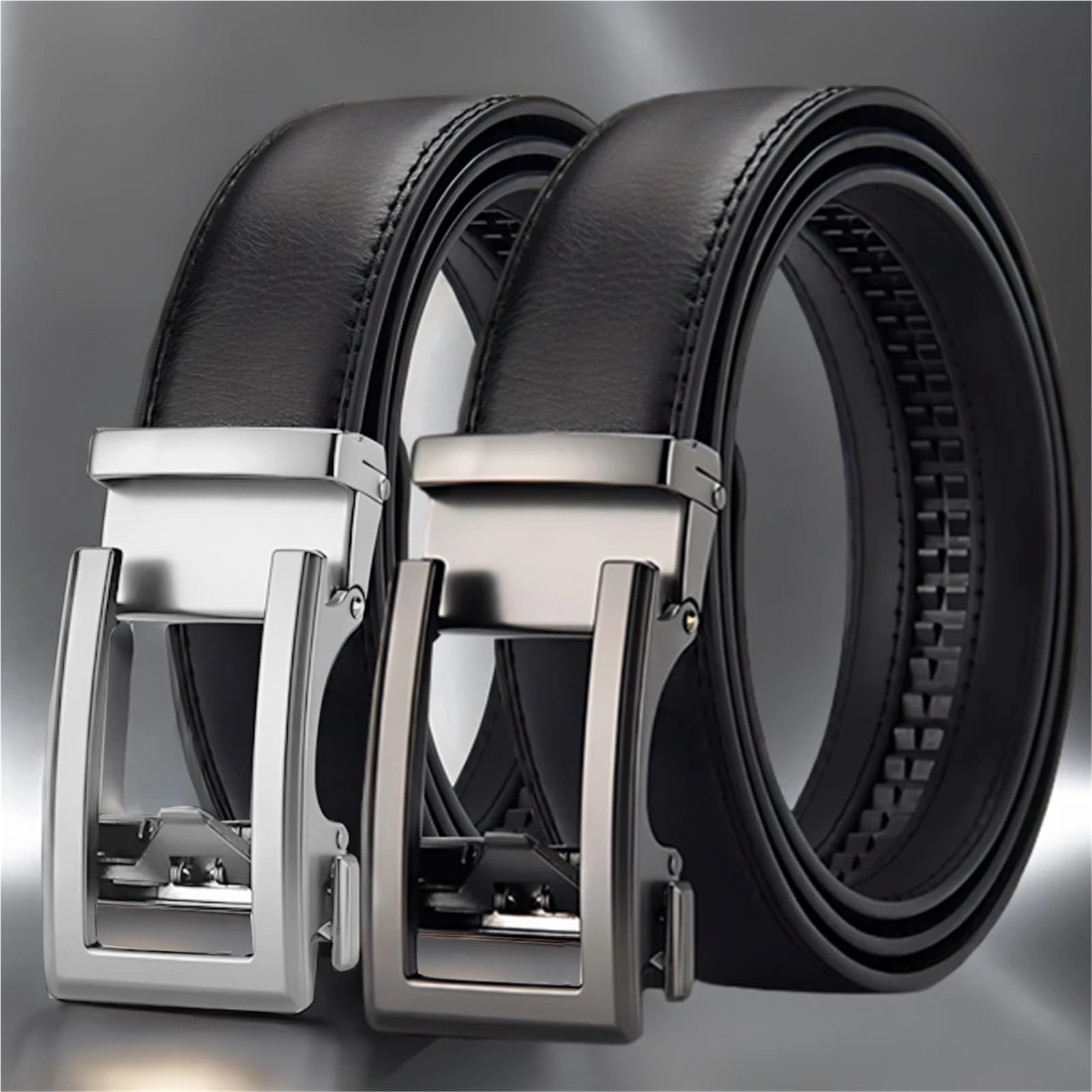 2 Stück Herrengürtel, vielseitiger echter Gürtel for Junge Männer, lässiger Gürtel, einfacher Gürtel, Business-Herrengürtel(Black,115CM)
