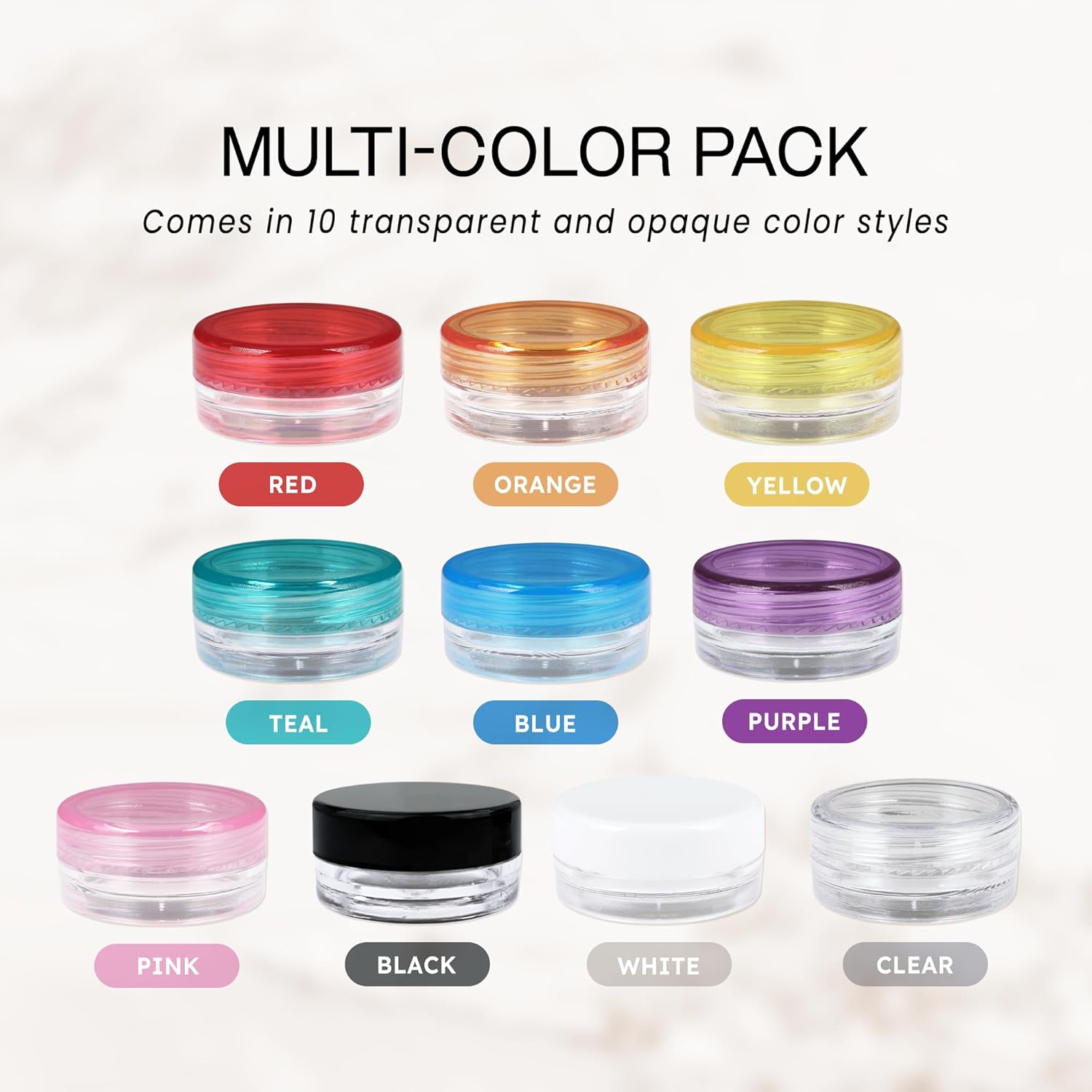 (200 Pieces Jars + Lid) Beauticom 3G/3ML Round Clear Jars with Mix Color Screw Cap Lids for Scrubs, Oils, Toner, Salves, Creams, Lotions, Makeup Samples, Lip Balms - BPA Free