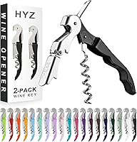 HYZ 2-Pack Professional Waiter Corkscrew Wine Opener with Foil Cutter & Bottle Opener - Double Hinged, Durable 420 Stainless Steel (Black)
