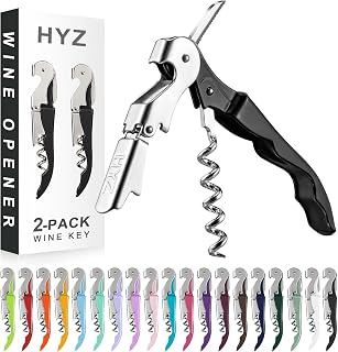 HYZ 2-Pack Professional Waiter Corkscrew Wine Opener with Foil Cutter & Bottle Opener - Durable Double Hinged Stainless Steel (Black)