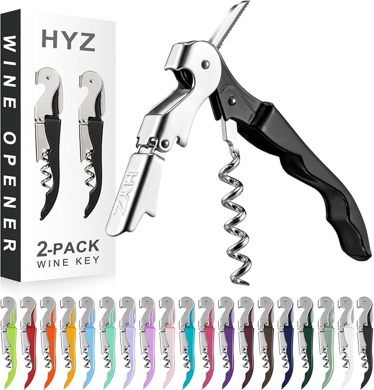 HYZ 2-Pack Wine Opener, Waiter Corkscrew Wine Key for Server, Black