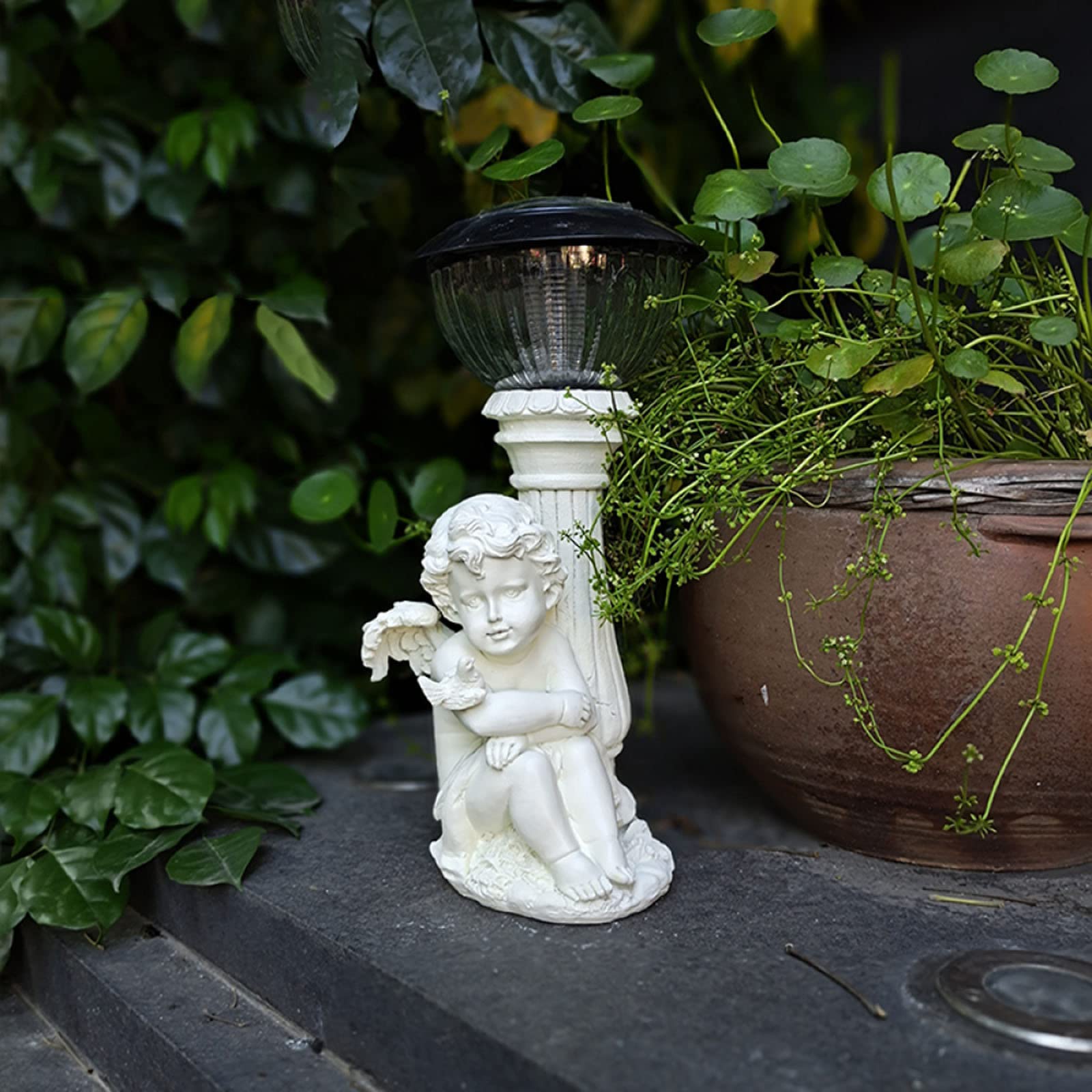 Garden Solar LED Cherubs Statua Solar Angel Statue Dekoracja Antyczna żywica Anioł Figurki Tarasowe Latarnie Ozdoby, A