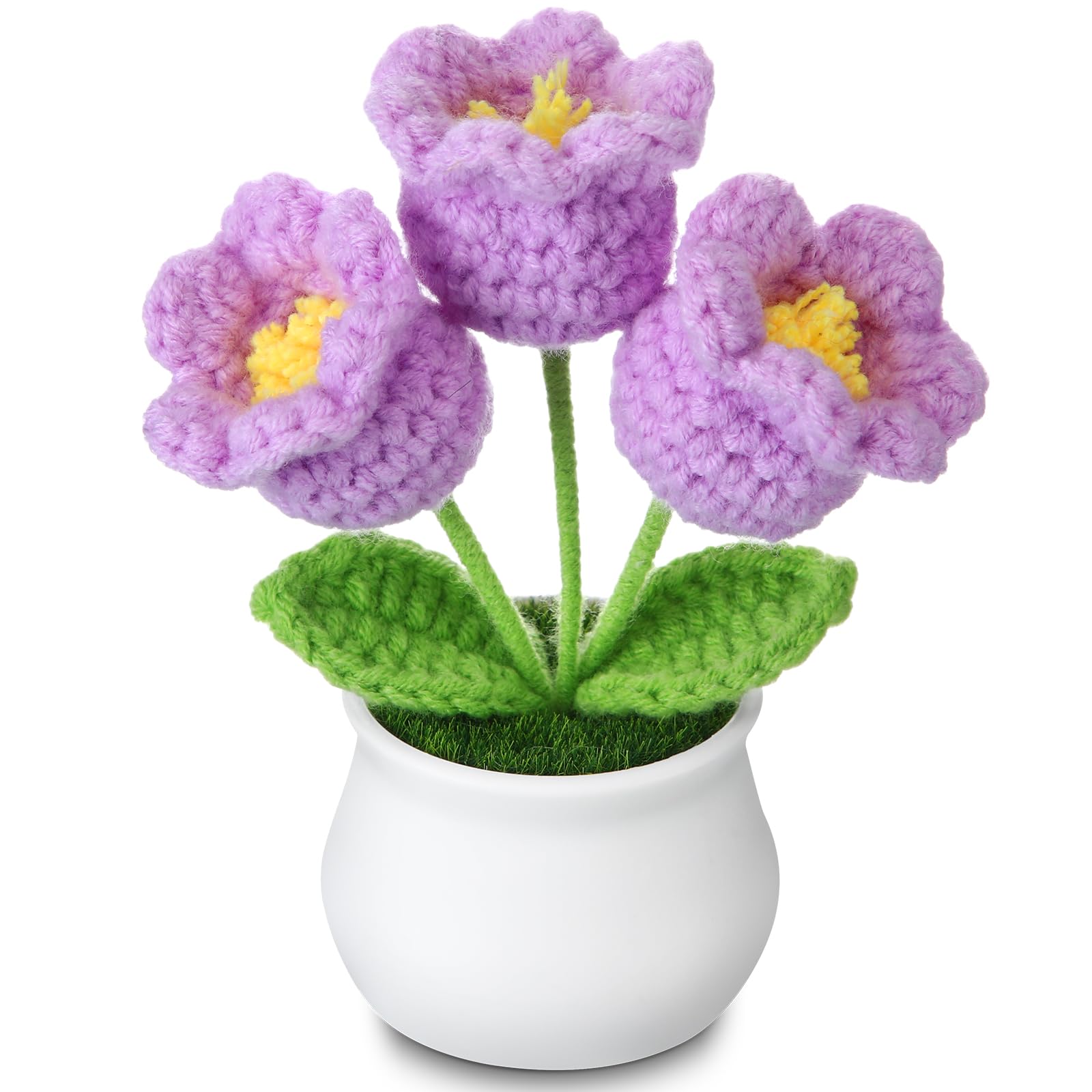 Vbepos Crochet Flowers Bouquet for Home Office Desk Decorations, Mothers Day Mom Gifts for Women Her Teacher Coworkers Mom Sister Friends, Purple