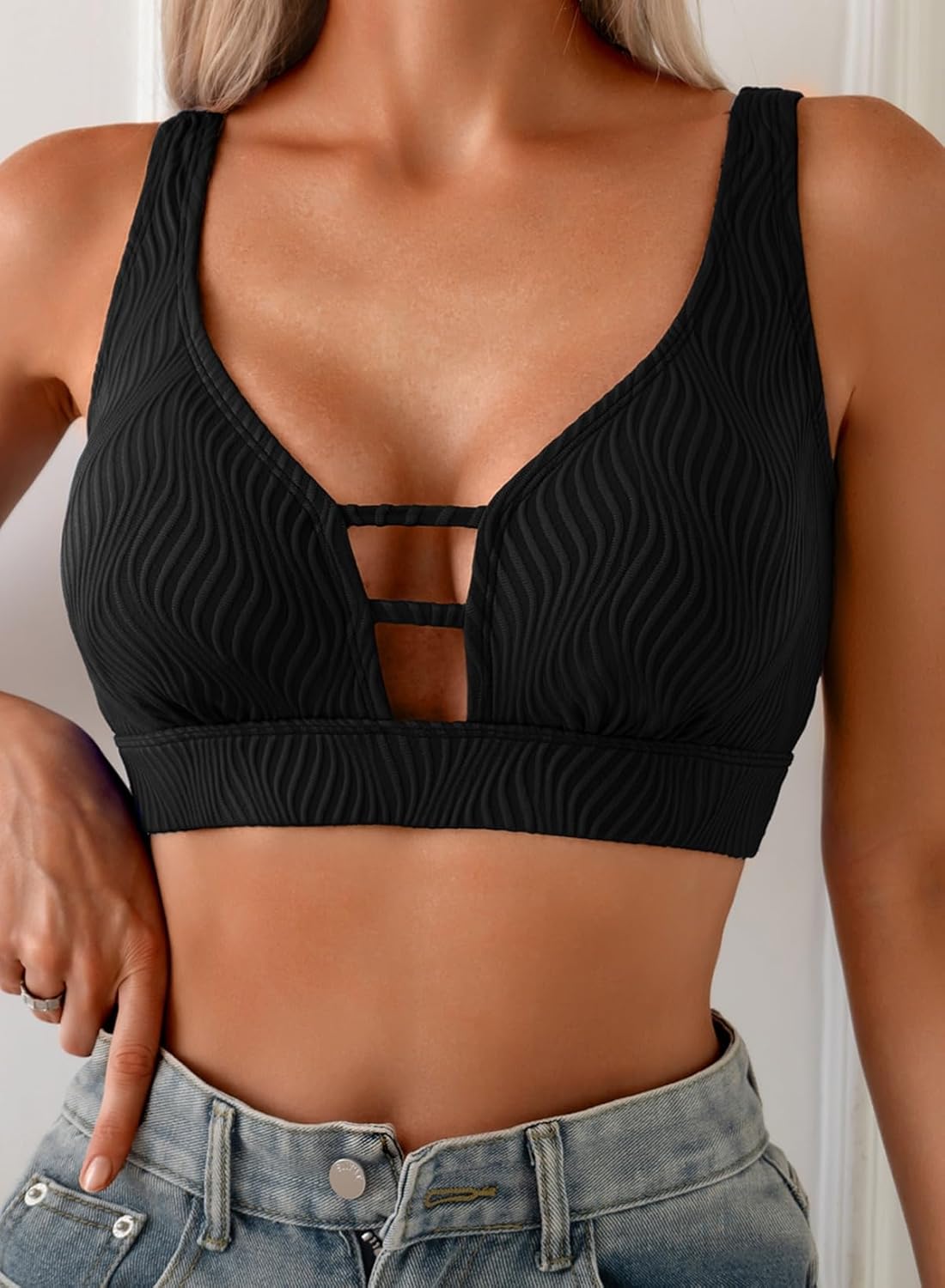 Herseas Push Up Bikini Top Women Textured Sexy Swim Suit Tops Scoop Neck Swimsuit Top Fashion Bathing Suit Tops - Image 3