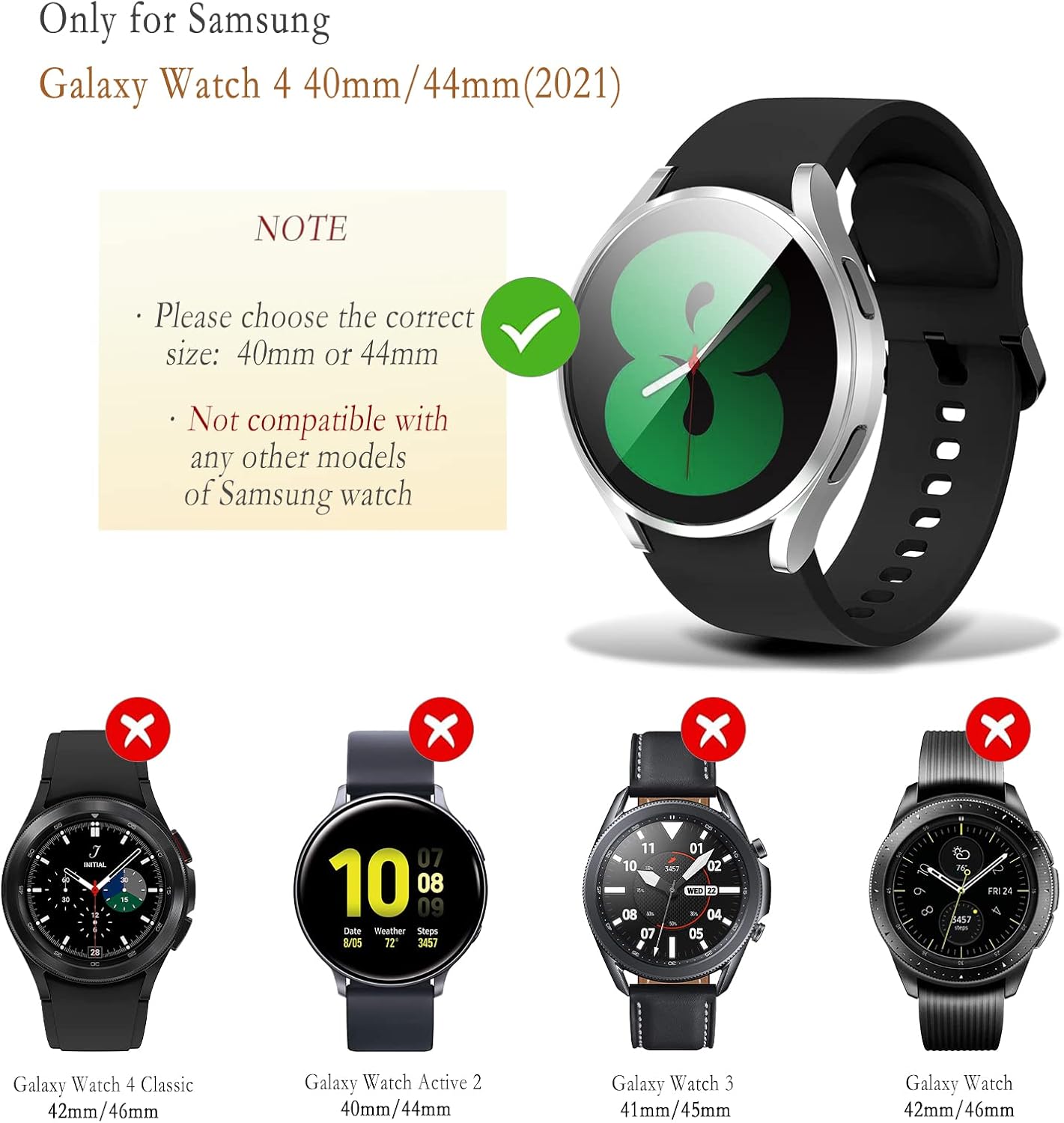 Case Compatible with Samsung Galaxy Watch 4 40mm 44mm Screen Protector Bands Accessories Soft TPU Protective Cover Built-in HD Film (Silver, 40mm)