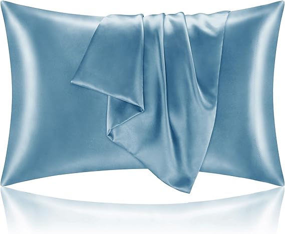 BEDELITE Satin Pillowcase with Zipper 2 Pack, Airy Blue Pillow Cases Standard Size, Super Soft and Cooling Similar to Silk Pillow Cases, Gift for Women Men(20x26 Inches)