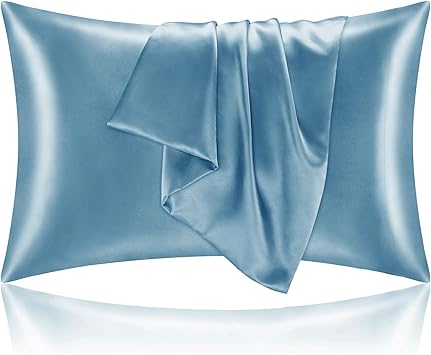 BEDELITE Satin Pillowcase with Zipper 2 Pack, Airy Blue Pillow Cases Standard Size, Super Soft and Cooling Similar to Silk Pillow Cases, Gift for Women Men(20x26 Inches)