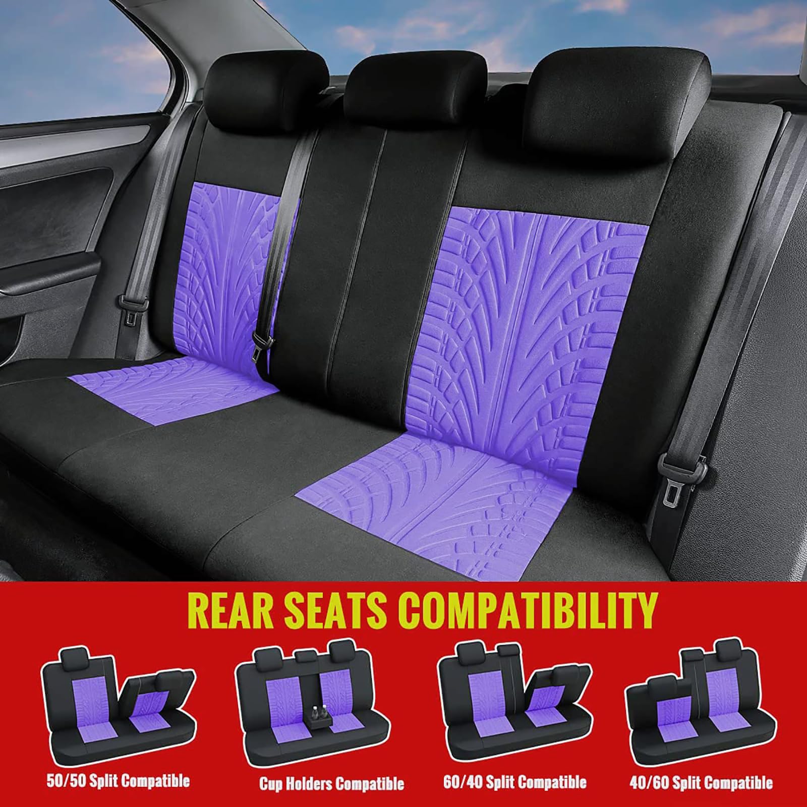 MarxaN Ensembles Housses de Siège Voiture pour R-enault Captur -I /2014-2018, Coussin Siege Vant et Arrière Respirante Amovibles Antidérapante Intérieurs Accessoires,D/Purple