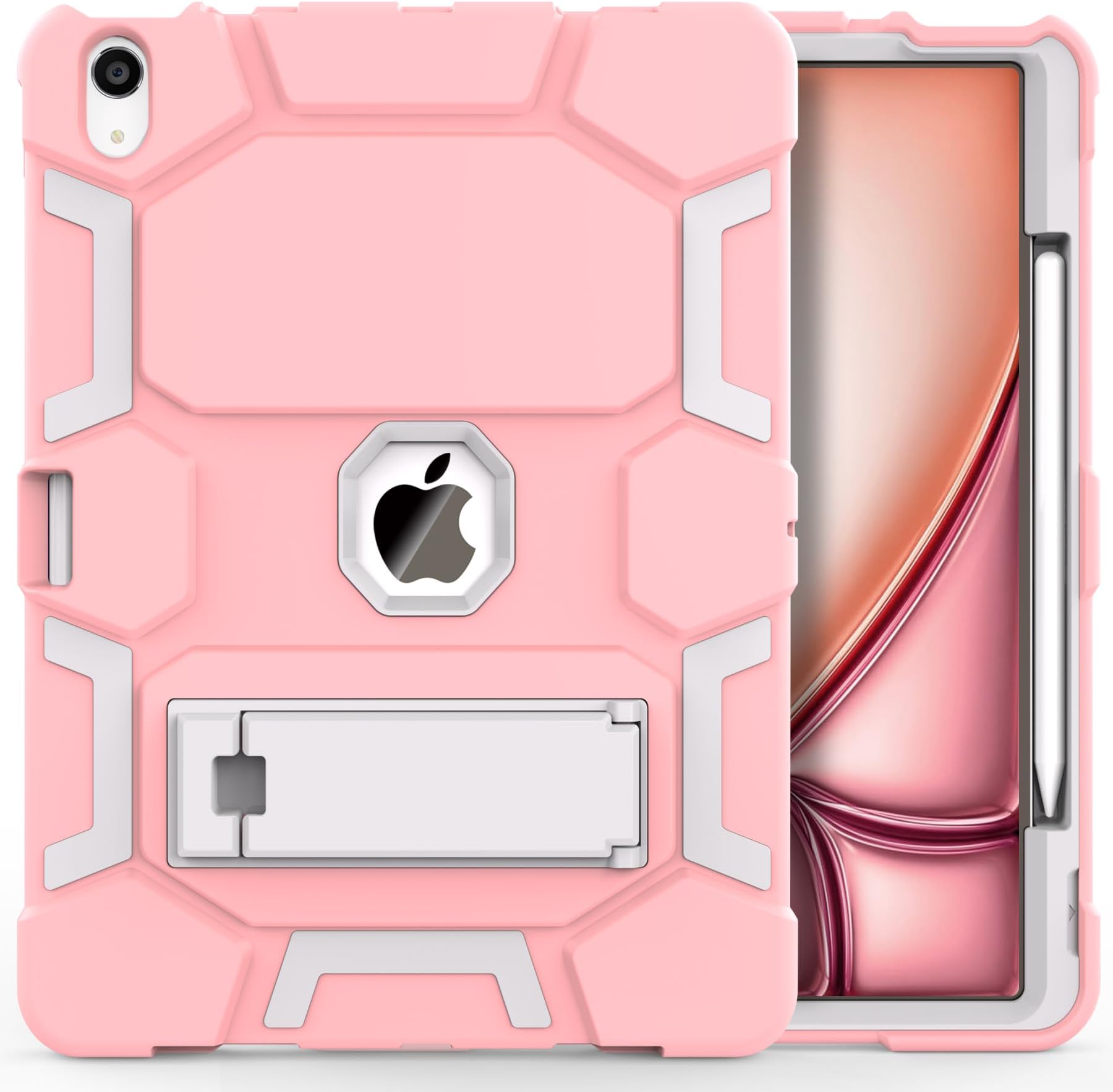 CCMAOfor iPad Air 13 Inch Case (2025/2024), iPad Air 13 M3/M2 Case with Pencil Holder and Stand, Fully Supports Pencil Pro/USB-C, Heavy Duty Shockproof Protective Cover, Rose Gold+Gray