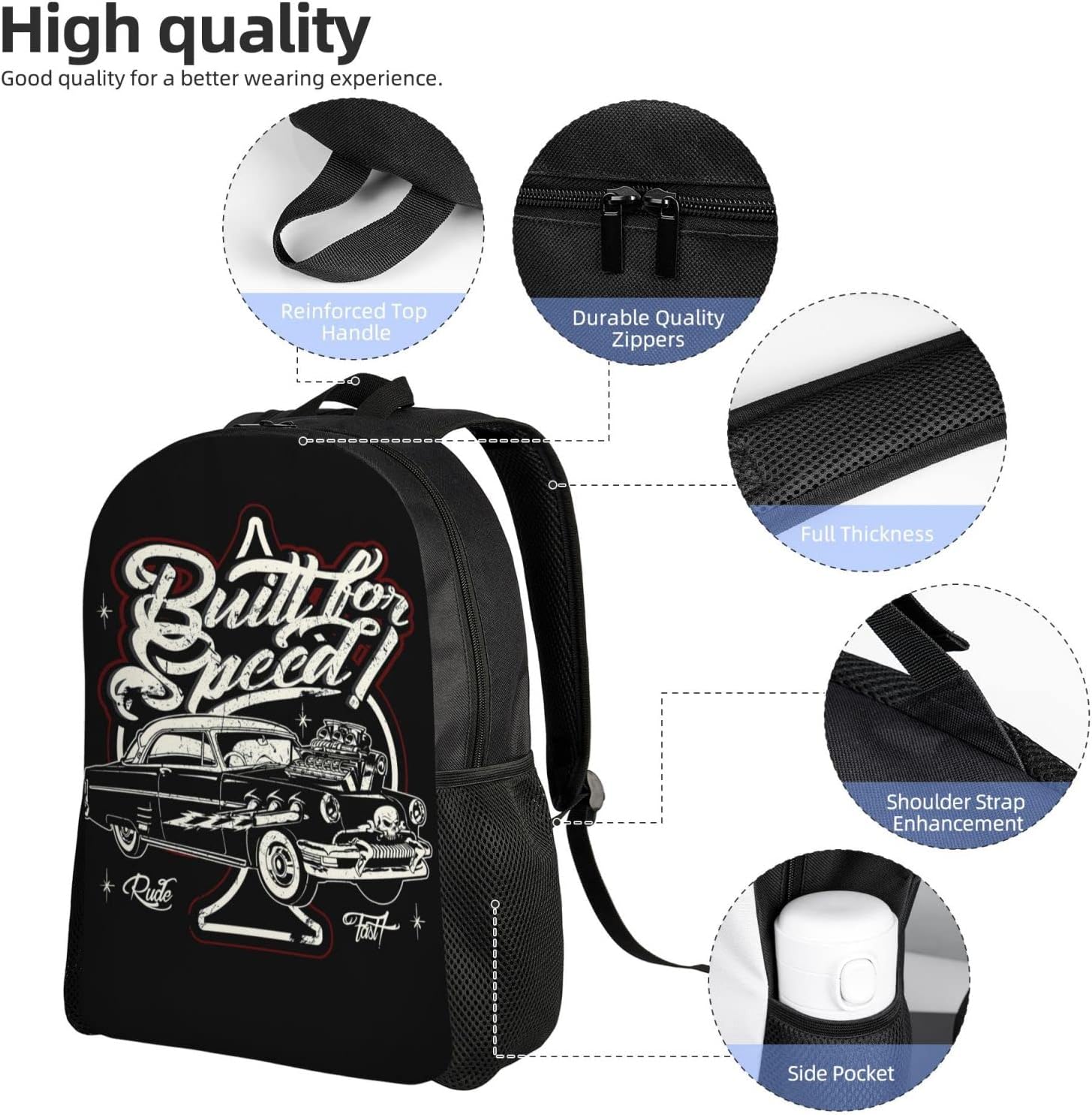 MENRIAOV Cartoon Retro Hot Rod Car Unisex Backpack Graphics Printed Bags Casual Lightweight Daypack Travel Computer Backpacks For 15 Inch Laptop