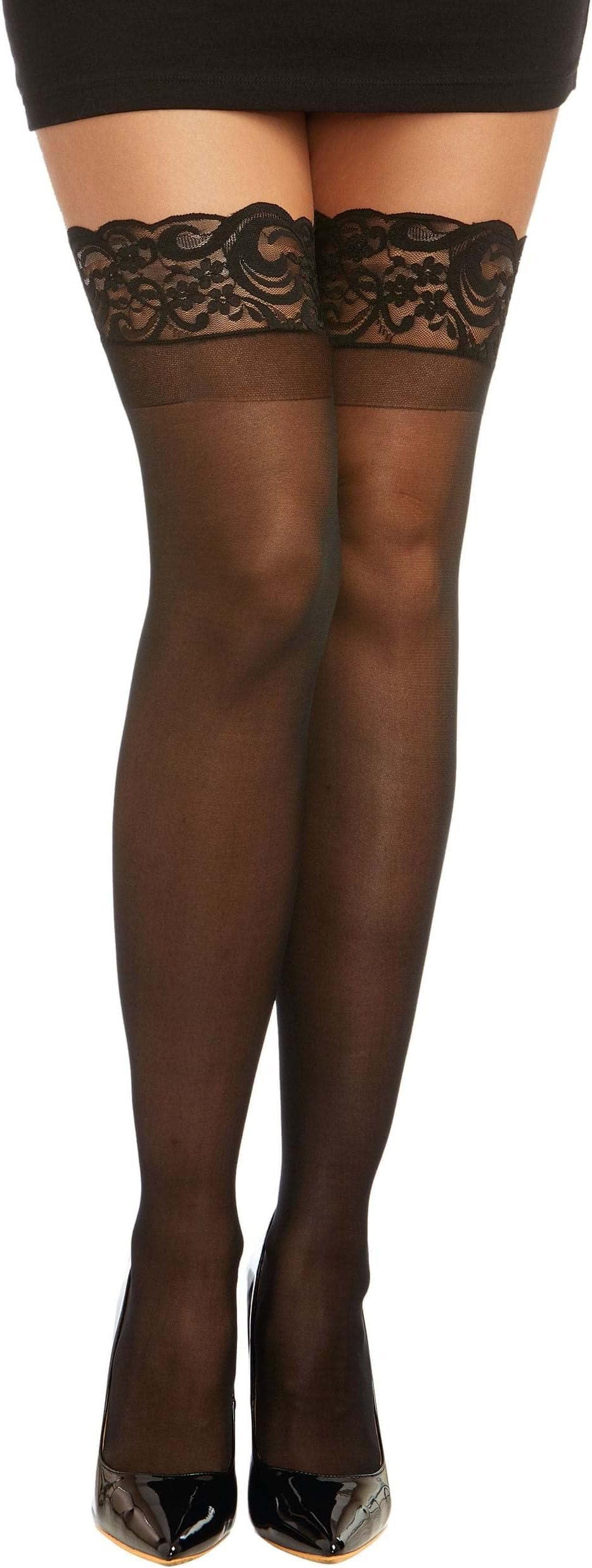 Women's Sheer Thigh High Stockings with Silicone Lace Top