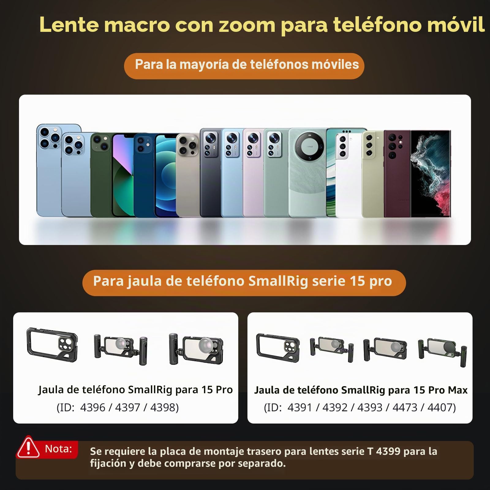 SMALLRIG Lente Macro Maestra HD de 75mm, Lente con T-Mount para iPhone, Samsung, Huawei, Xiaomi, Accesorio de Lente de Cámara de Teléfono para Fotografía Macro - 4588
