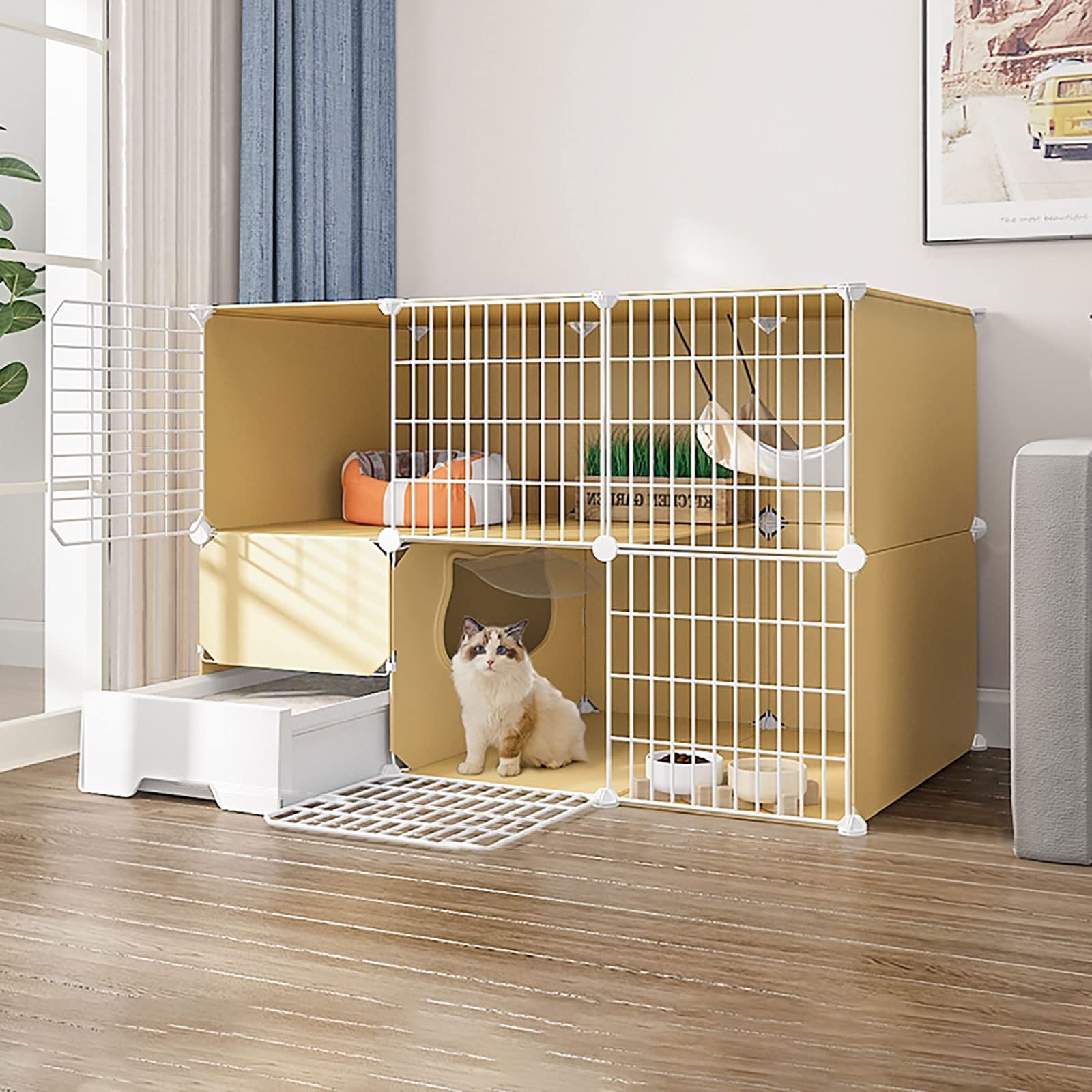 Enclos petit animal avec bac litière cage chat modulable pour 3 chatons - 7