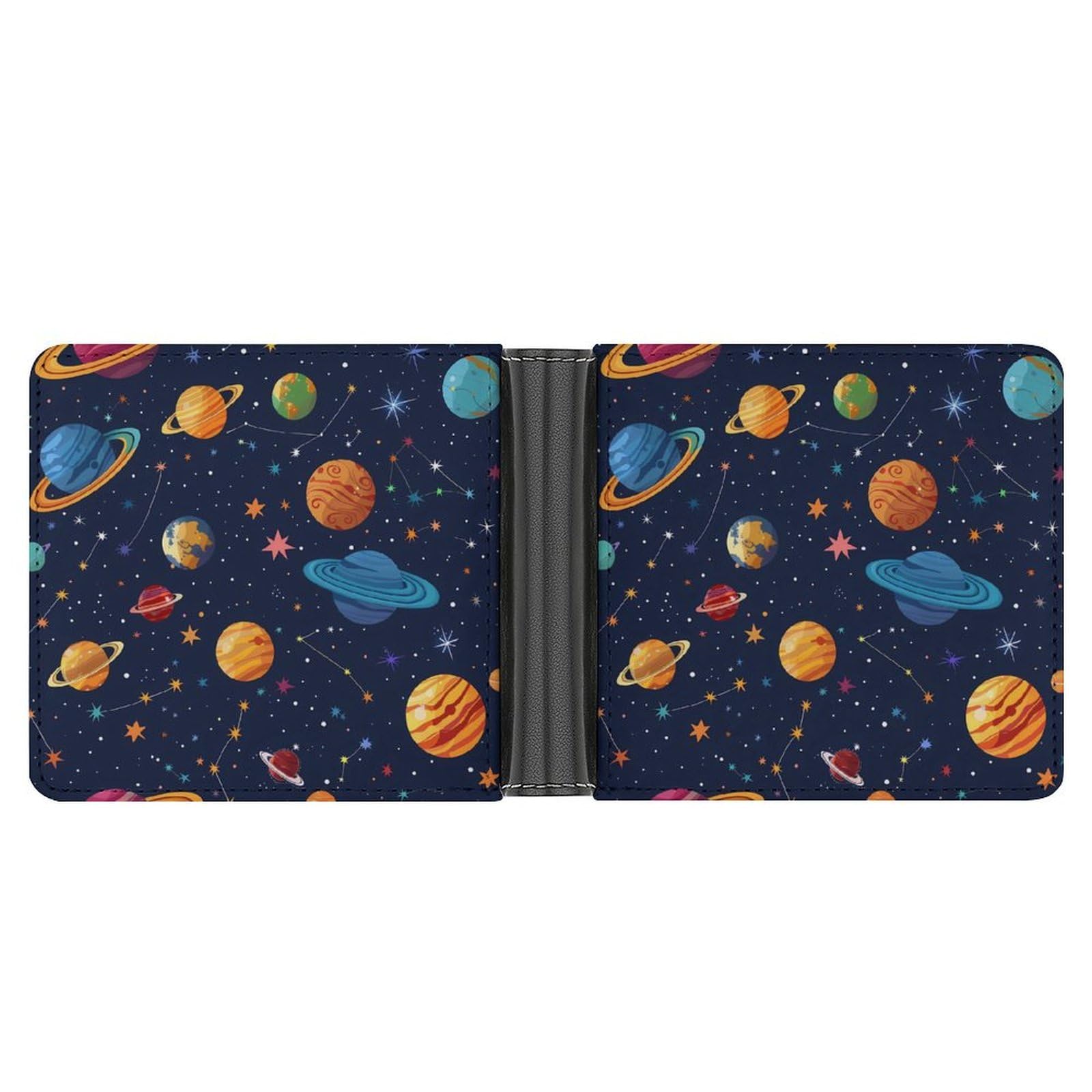 Space Colourful Planets Bifold Wallet PU Leather Card Cash Holder Cute Purse for Men Women