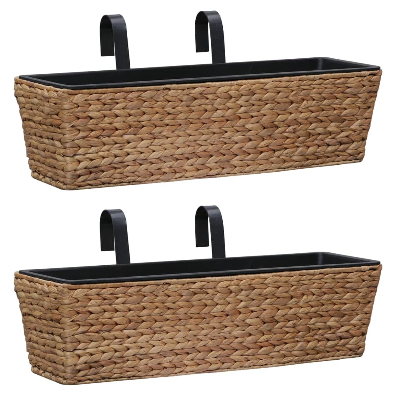 Gecheer Blumenkasten, 2er Set aus Wasserhyazinthe mit abnehmbaren Kunststoff-Innentöpfen und Metallrahmen, Balkonkasten für Zimmerpflanzen und Blumen für den Innenbereich