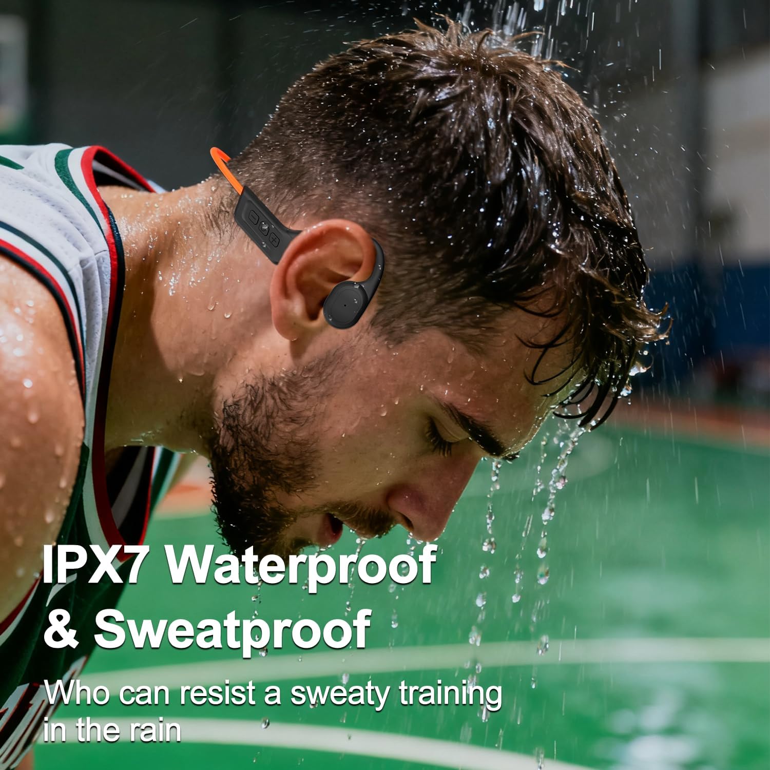 Bone Conduction Headphones,IPX7 Waterproof Wireless Bluetooth Headphones,Open Ear Headphones Bluetooth 5.3 Built-in Mic,10H Playtime for Running,Cycling,Hiking,Gym,Workout. (Orange)